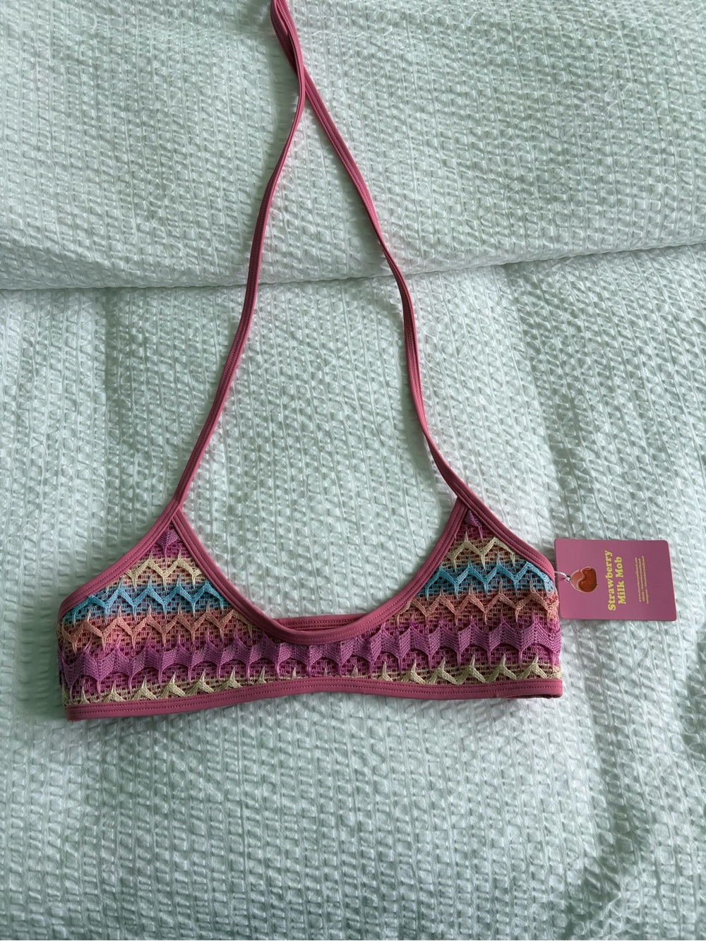 Strawberry Milk Mob Pink Crochet Bikini Top